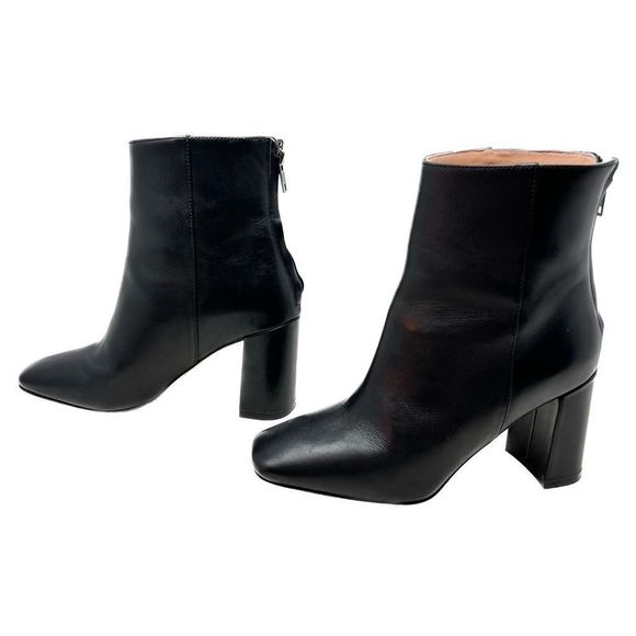 J Crew Black Leather Square Toe Boots Sz 6.5 - Picture 2 of 8